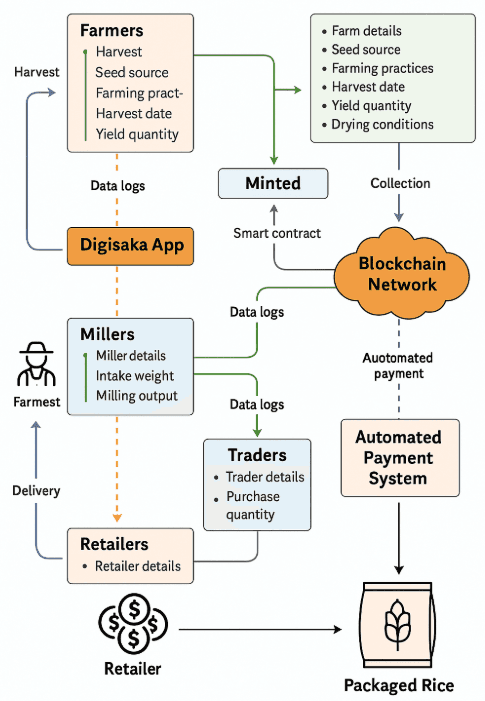 Supply chain diagram showing the flow from farmers to retailers